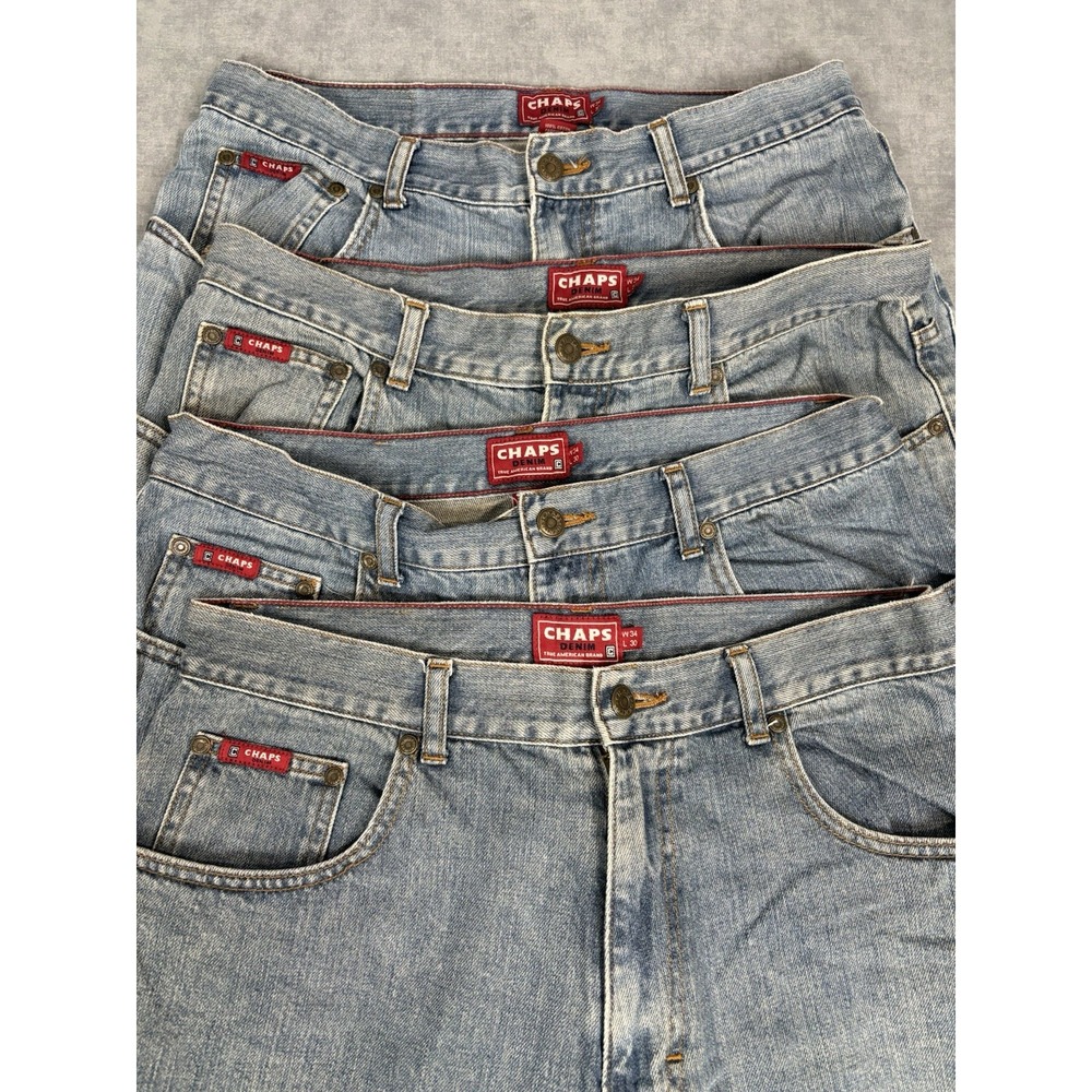 Vintage CHAPS Denim Jeans Mens 34x30 Lot of 4 Light Wash 100% Cotton Y2K